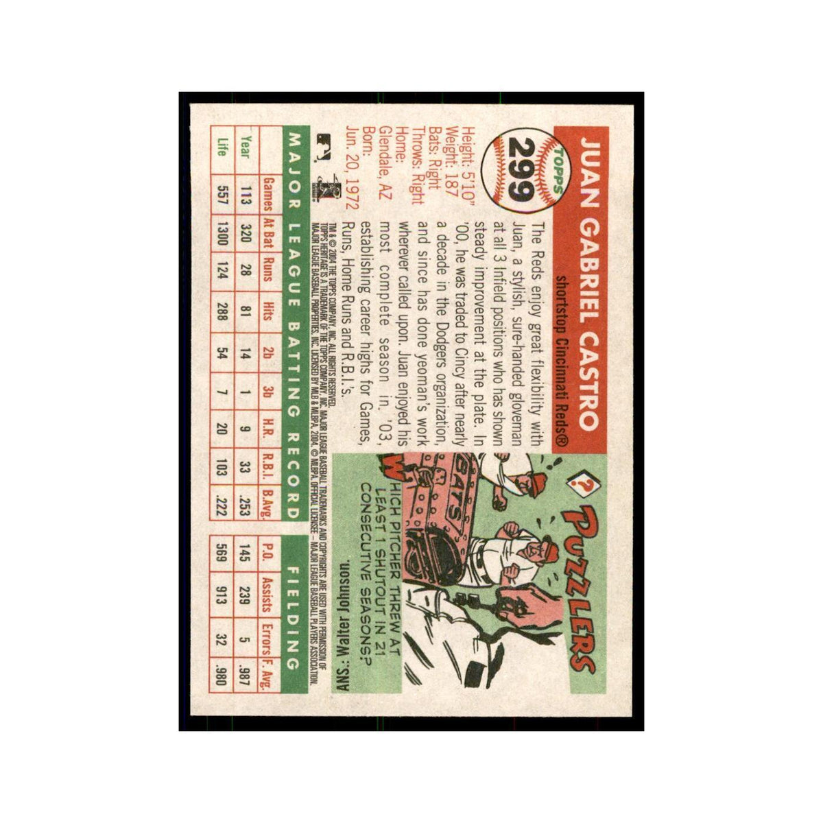 2004 Topps Heritage Juan Castro Reds #299