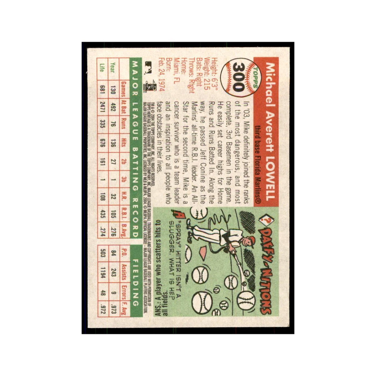 2004 Topps Heritage Mike Lowell Florida Marlins #300