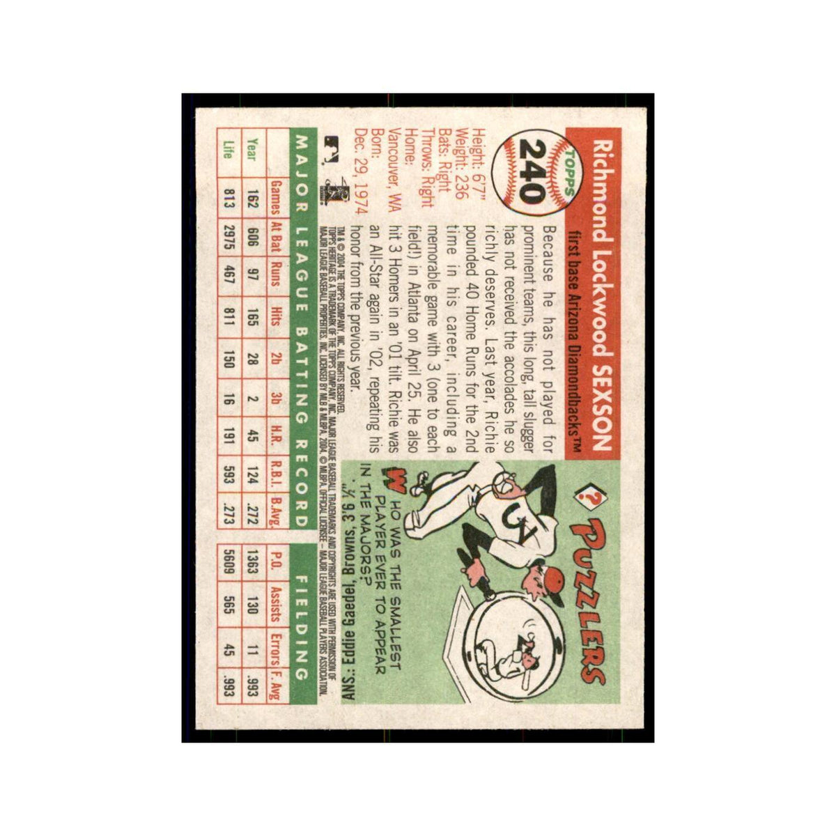 2004 Topps Heritage Richie Sexson Diamondbacks #240