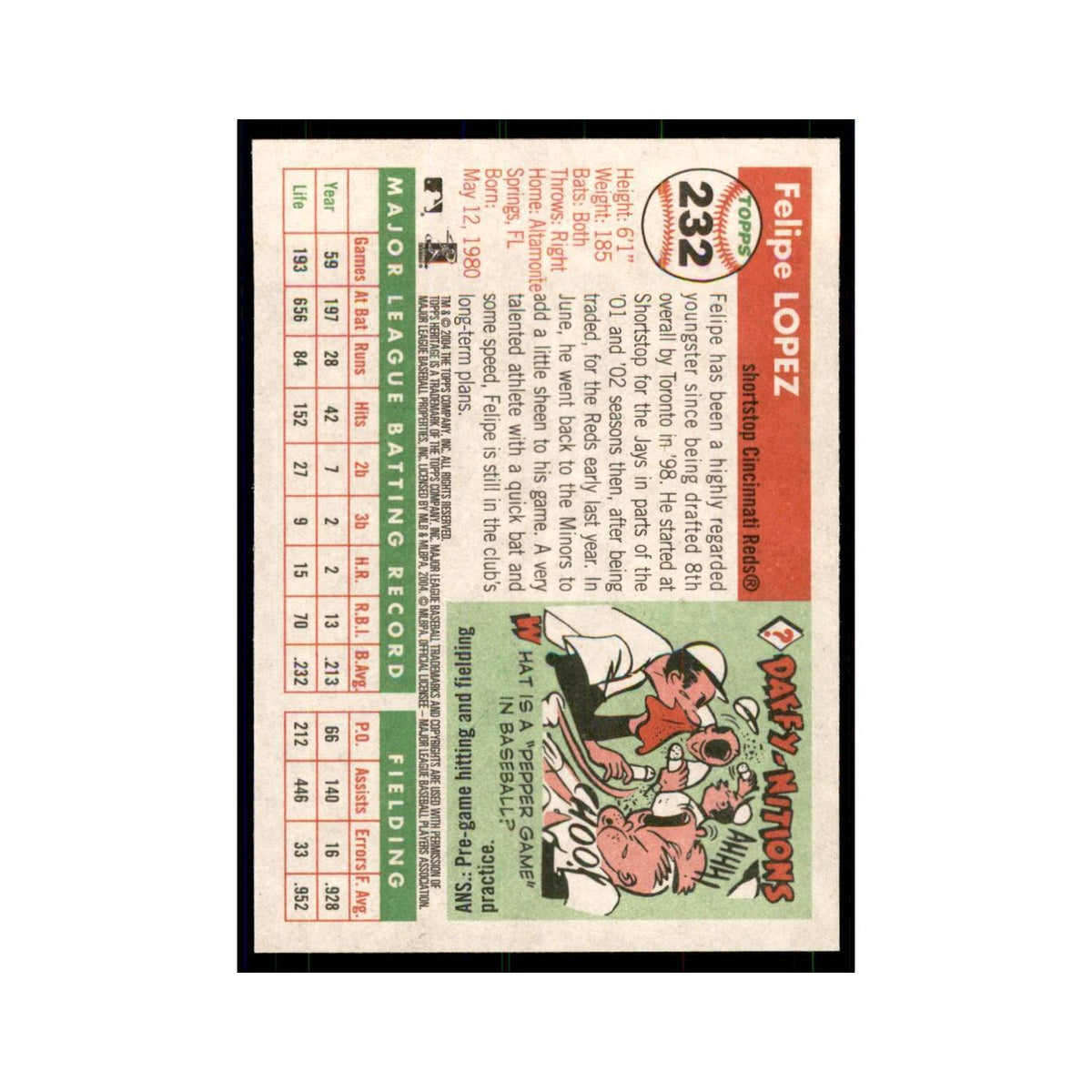 2004 Topps Heritage Felipe Lopez Reds #232