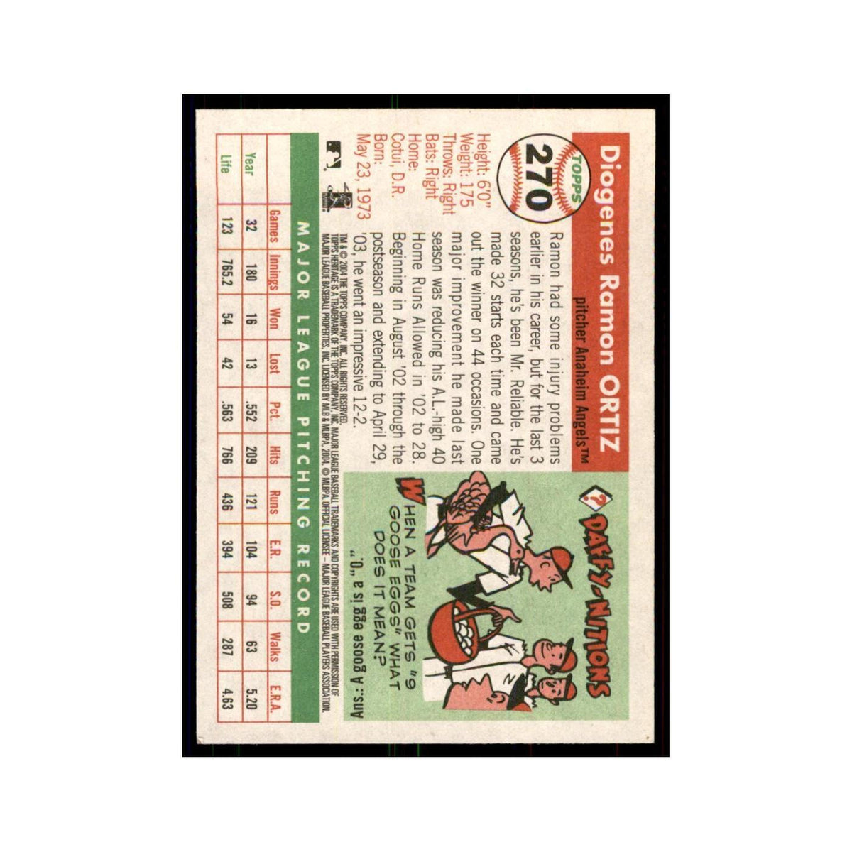 2004 Topps Heritage Ramon Ortiz Angels #270