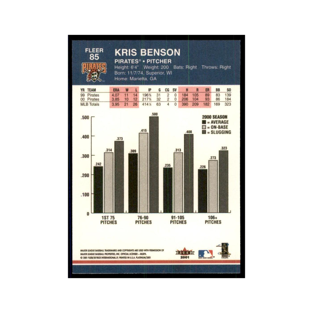 2001 Fleer Platinum Kris Benson Pirates #85