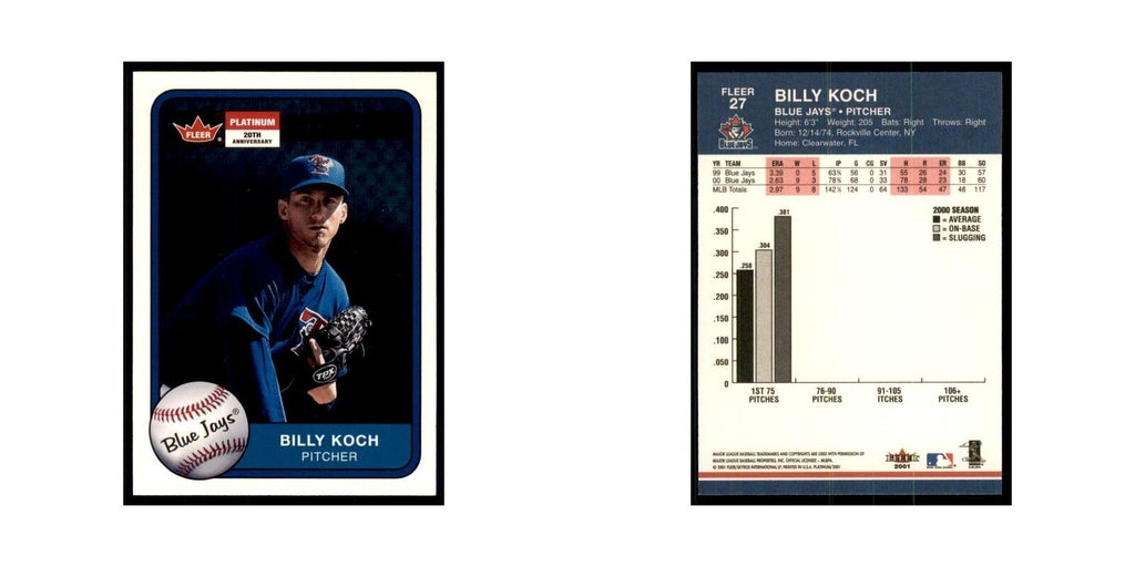 2001 Fleer Platinum Billy Koch Blue Jays #27