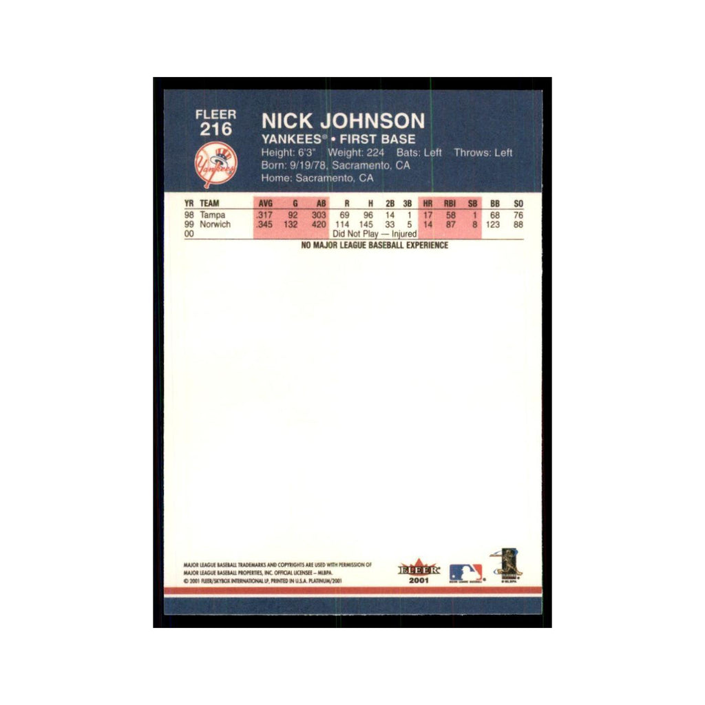 2001 Fleer Platinum Nick Johnson Yankees #216