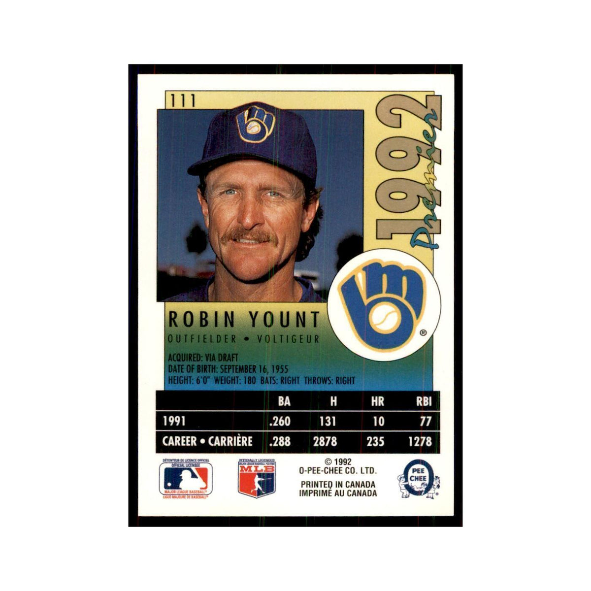 1992 O-Pee-Chee Premier Robin Yount Brewers #111