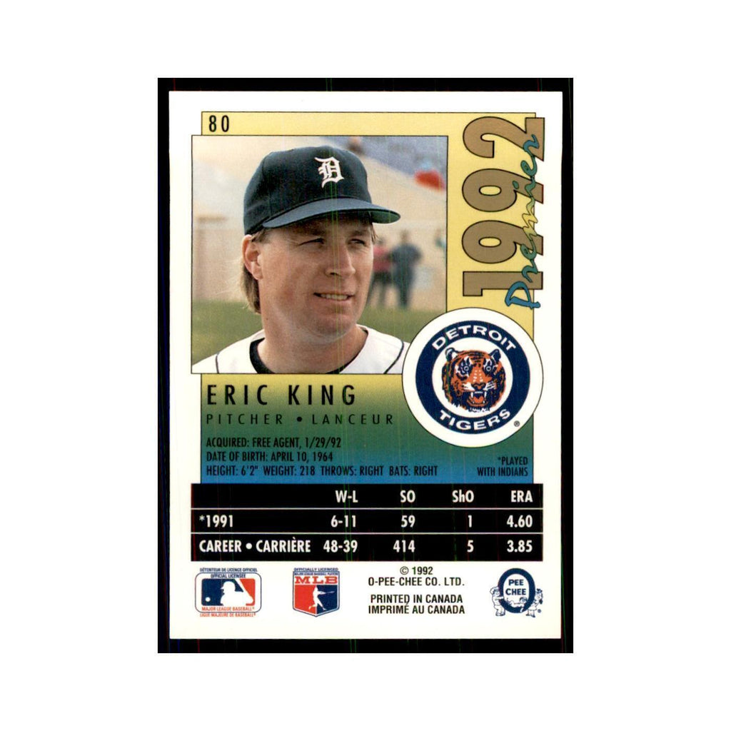 1992 O-Pee-Chee Premier Eric King Tigers #80