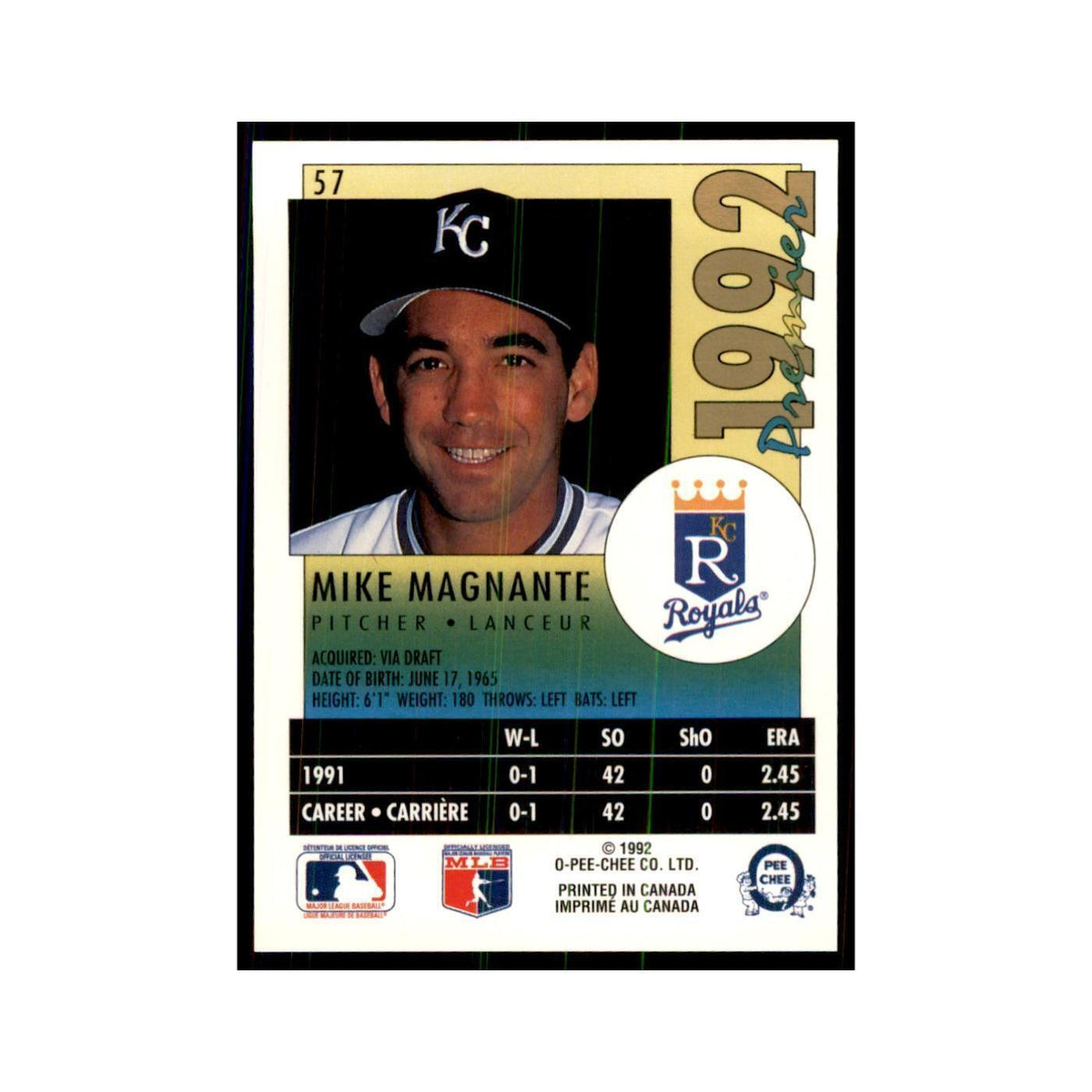 1992 O-Pee-Chee Premier Mike Magnante Royals #57