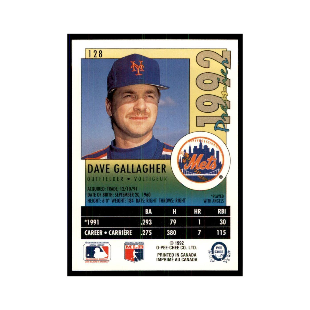 1992 O-Pee-Chee Premier Dave Gallagher Mets #128