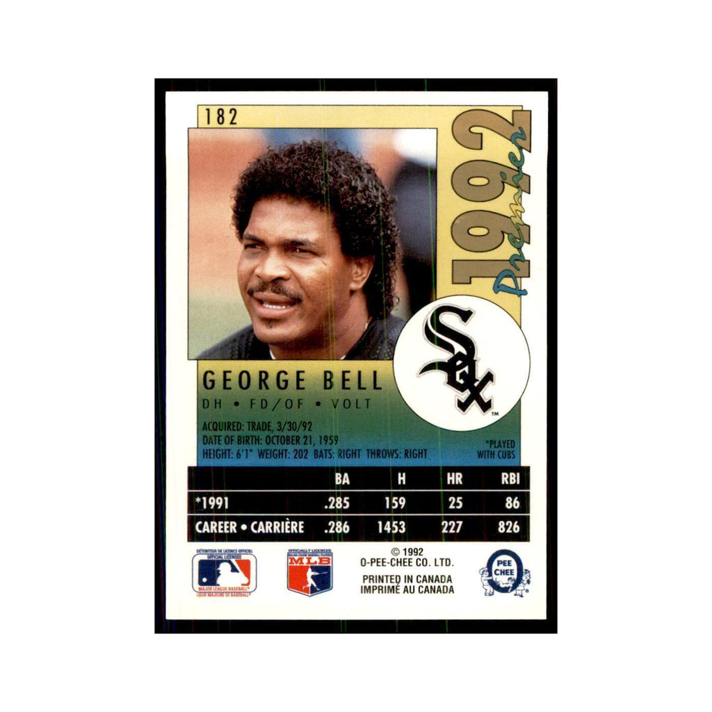 1992 O-Pee-Chee Premier George Bell White Sox #182