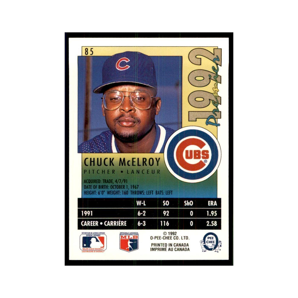 1992 O-Pee-Chee Premier Chuck McElroy Cubs #85