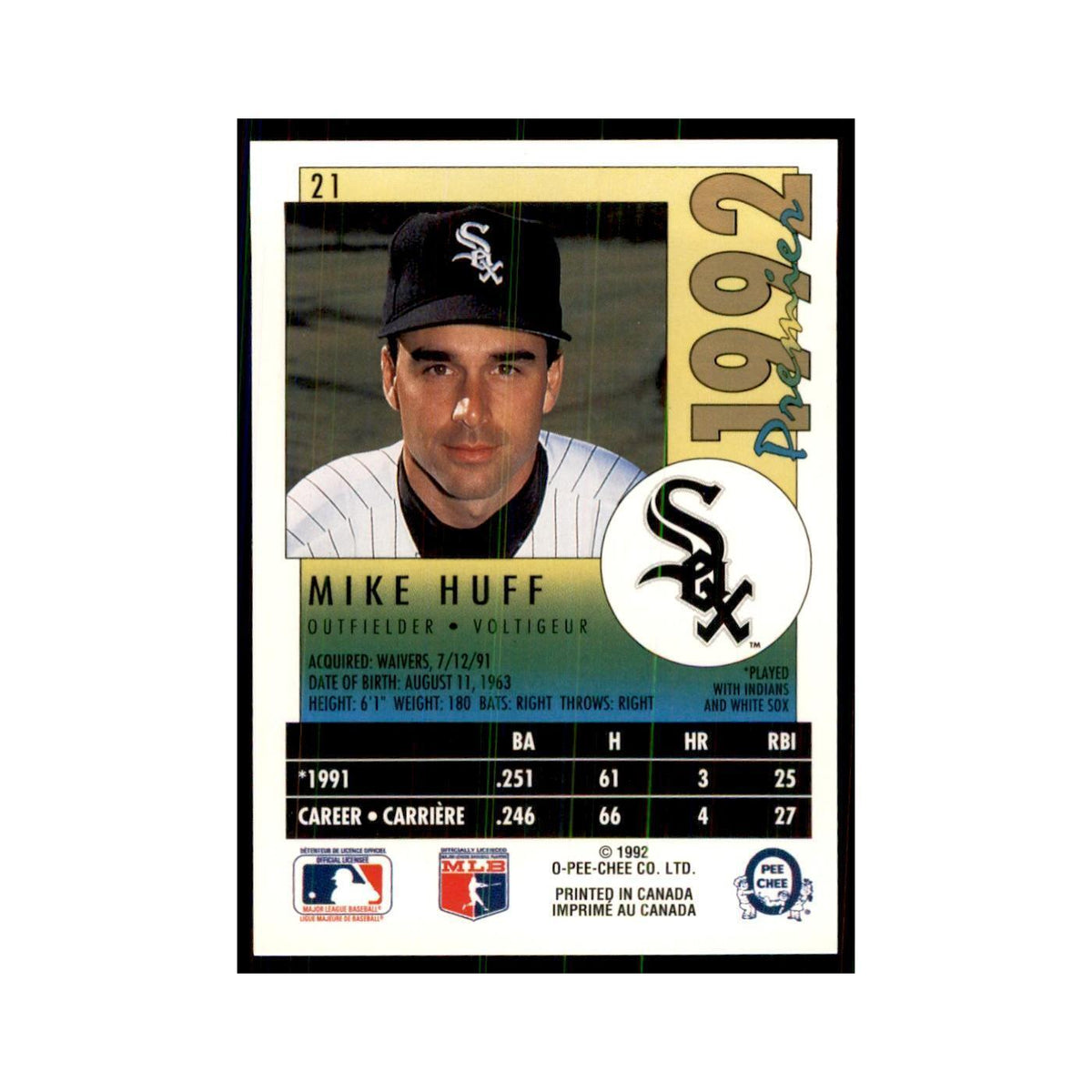 1992 O-Pee-Chee Premier Mike Huff White Sox #21