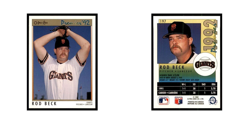 1992 O-Pee-Chee Premier Rod Beck RC Giants #197