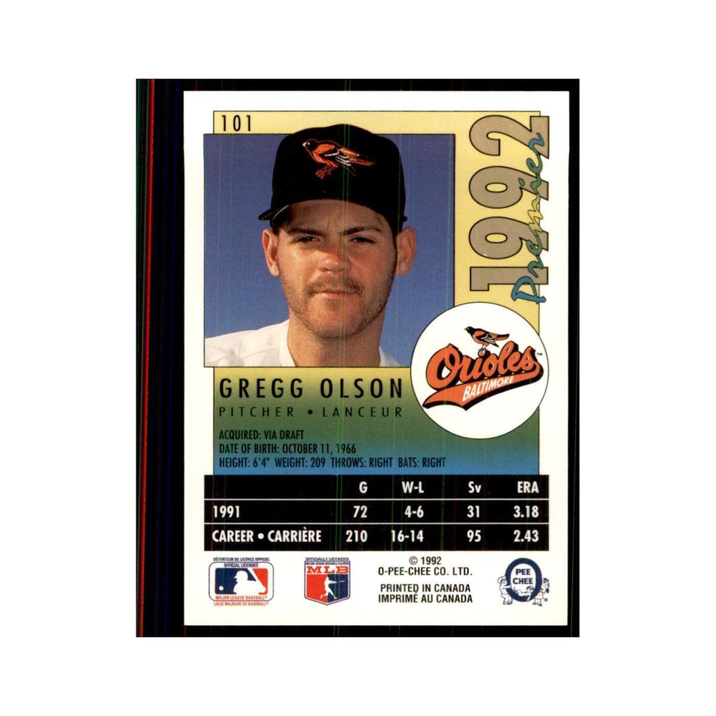 1992 O-Pee-Chee Premier Gregg Olson Orioles #101