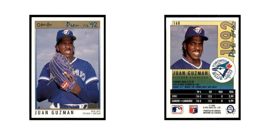 1992 O-Pee-Chee Premier Juan Guzman RC Blue Jays #168