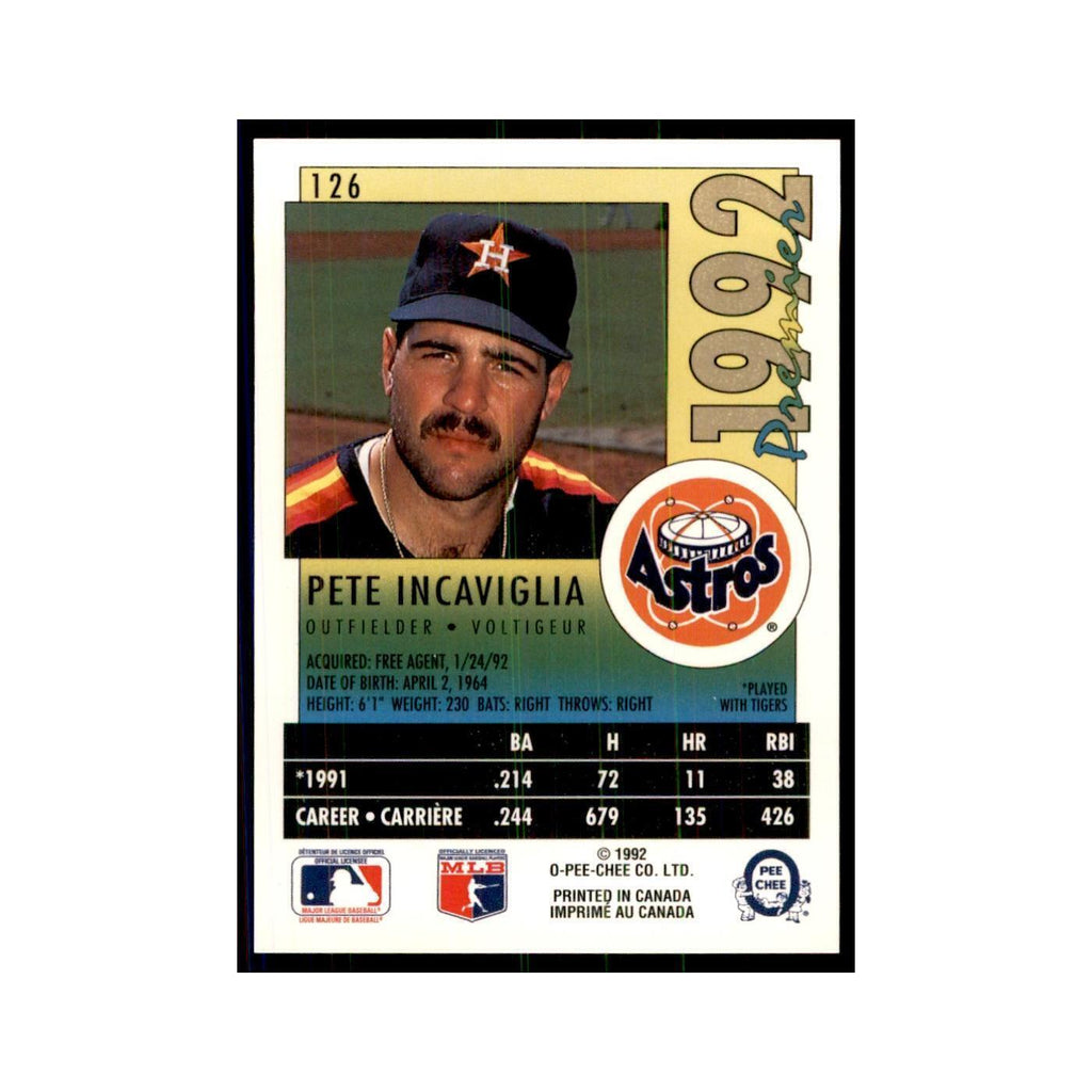 1992 O-Pee-Chee Premier Pete Incaviglia Astros #126