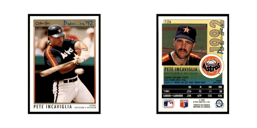 1992 O-Pee-Chee Premier Pete Incaviglia Astros #126