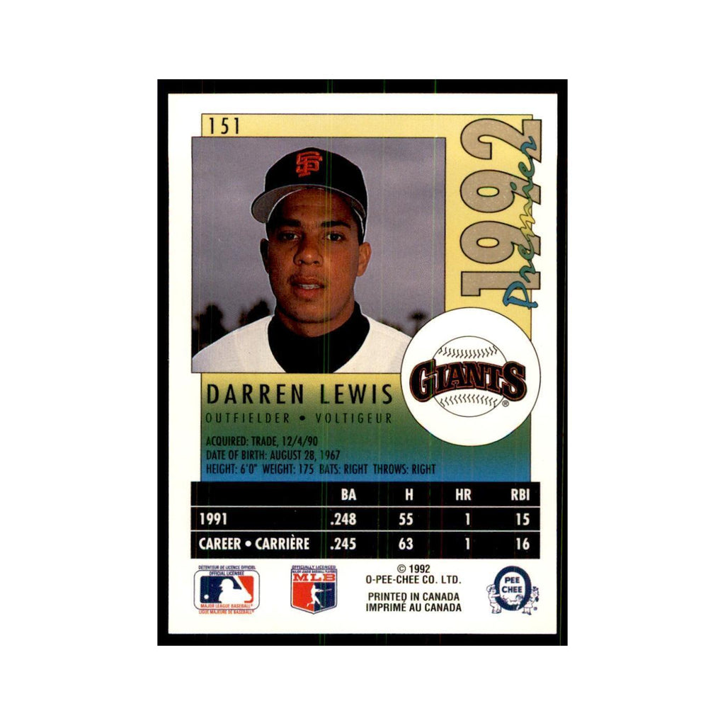 1992 O-Pee-Chee Premier Darren Lewis Giants #151
