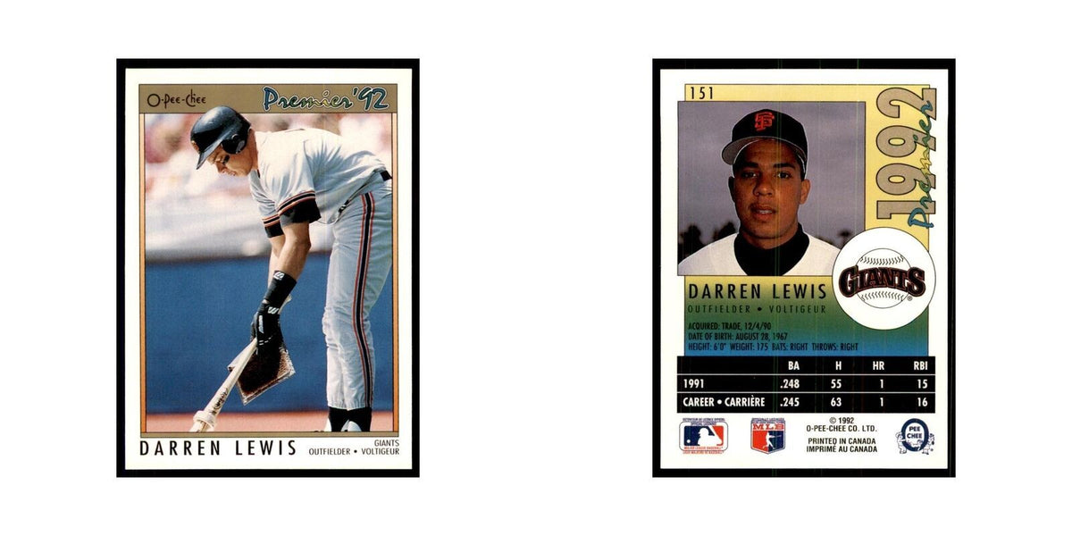 1992 O-Pee-Chee Premier Darren Lewis Giants #151