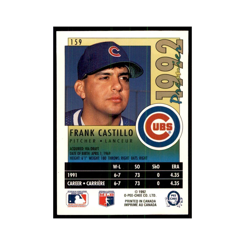 1992 O-Pee-Chee Premier Frank Castillo RC Cubs #159