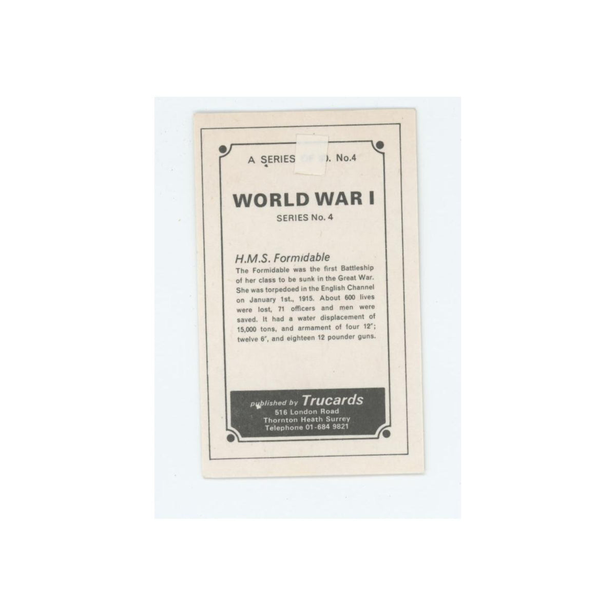 1970 Trucard World War I H.M.S. Formidable #4