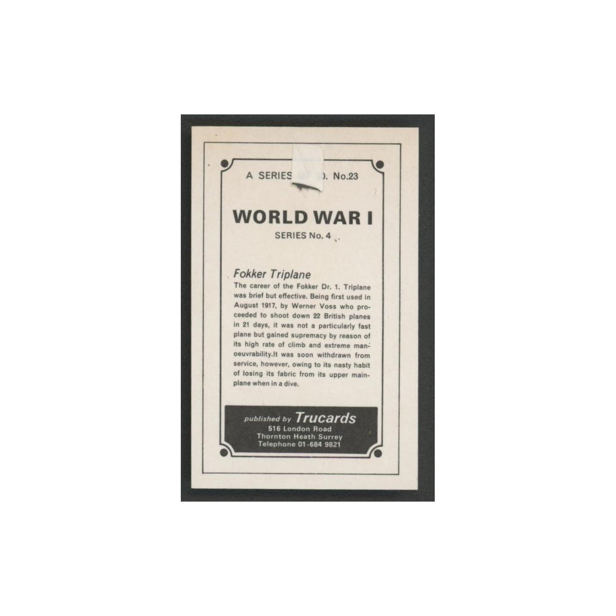 1970 Trucard World War I Fokker Triplane #23