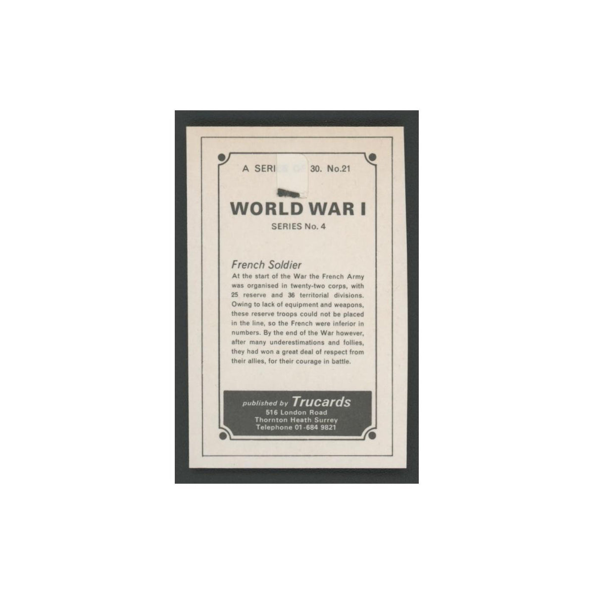 1970 Trucard World War I French Soldier #21