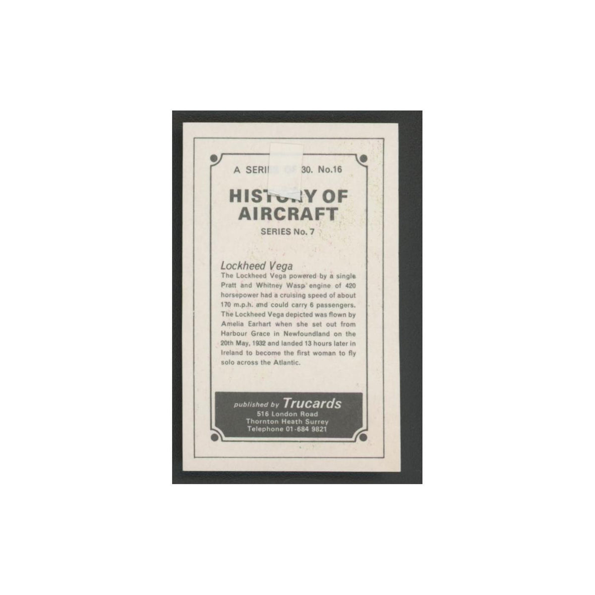 1970 Trucards History of Aircraft Lockheed Vega #16