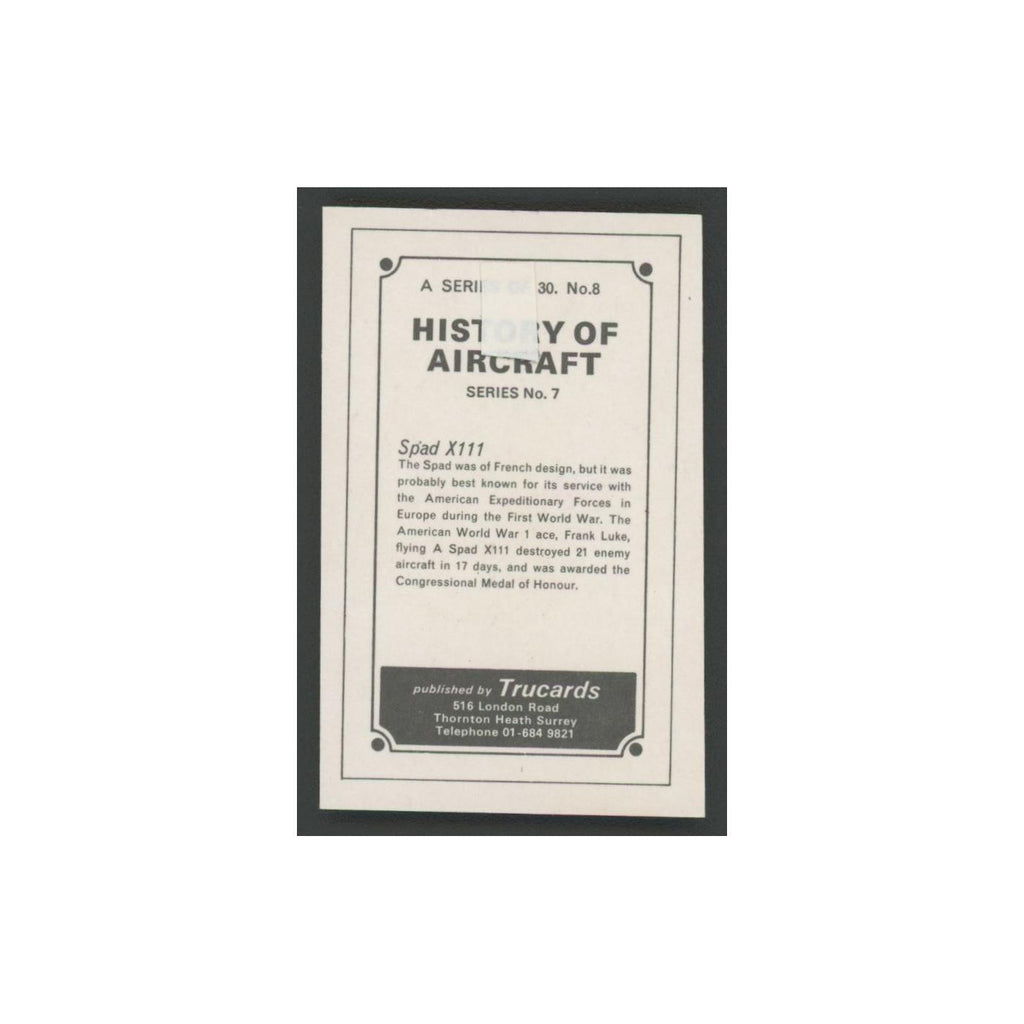1970 Trucards History of Aircraft Spad X111 #8
