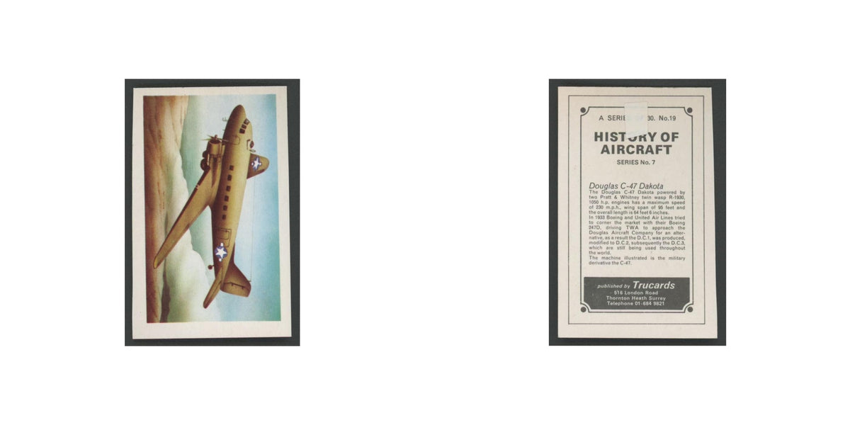 1970 Trucards History of Aircraft Douglas C-47 Dakota #19