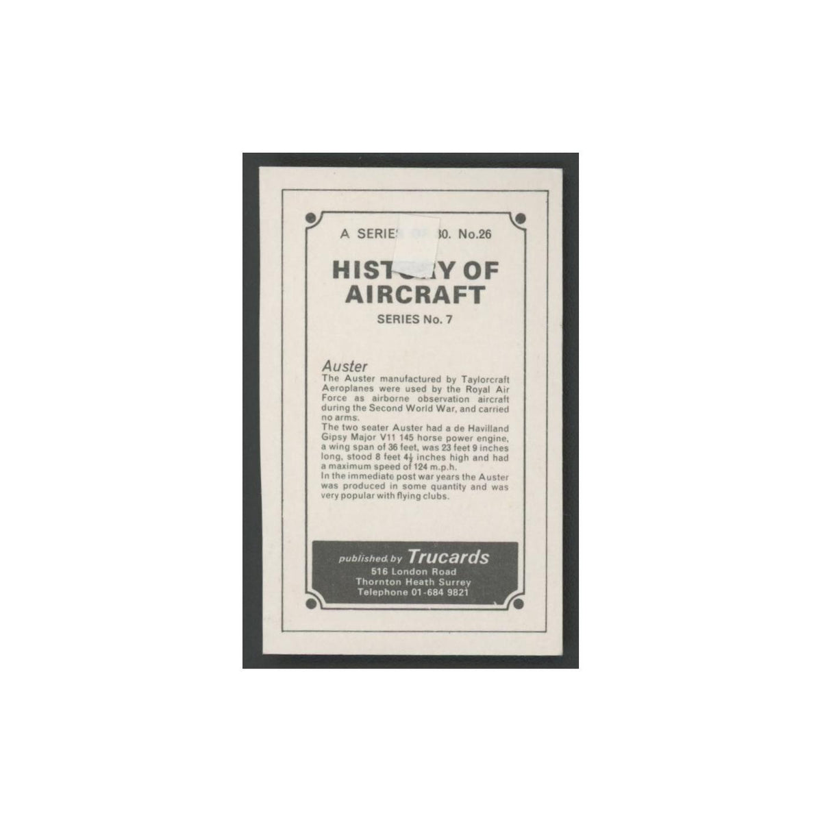 1970 Trucards History of Aircraft Auster #26