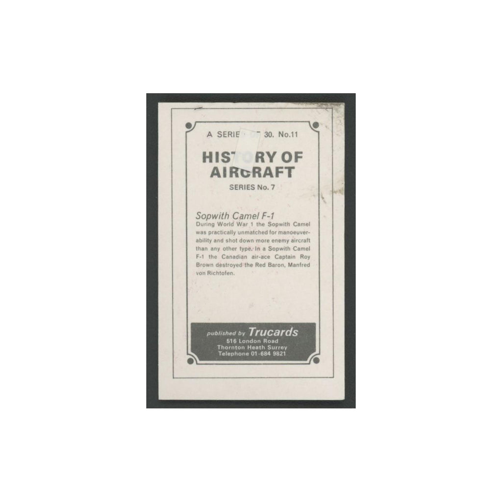 1970 Trucards History of Aircraft Sopwith Camel F-1 #11