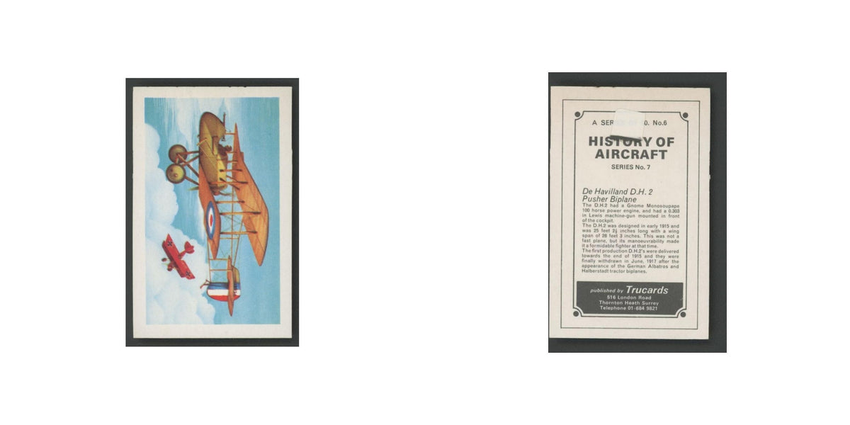1970 Trucards History of Aircraft De Havilland D.H 2 Pusher Biplane #6