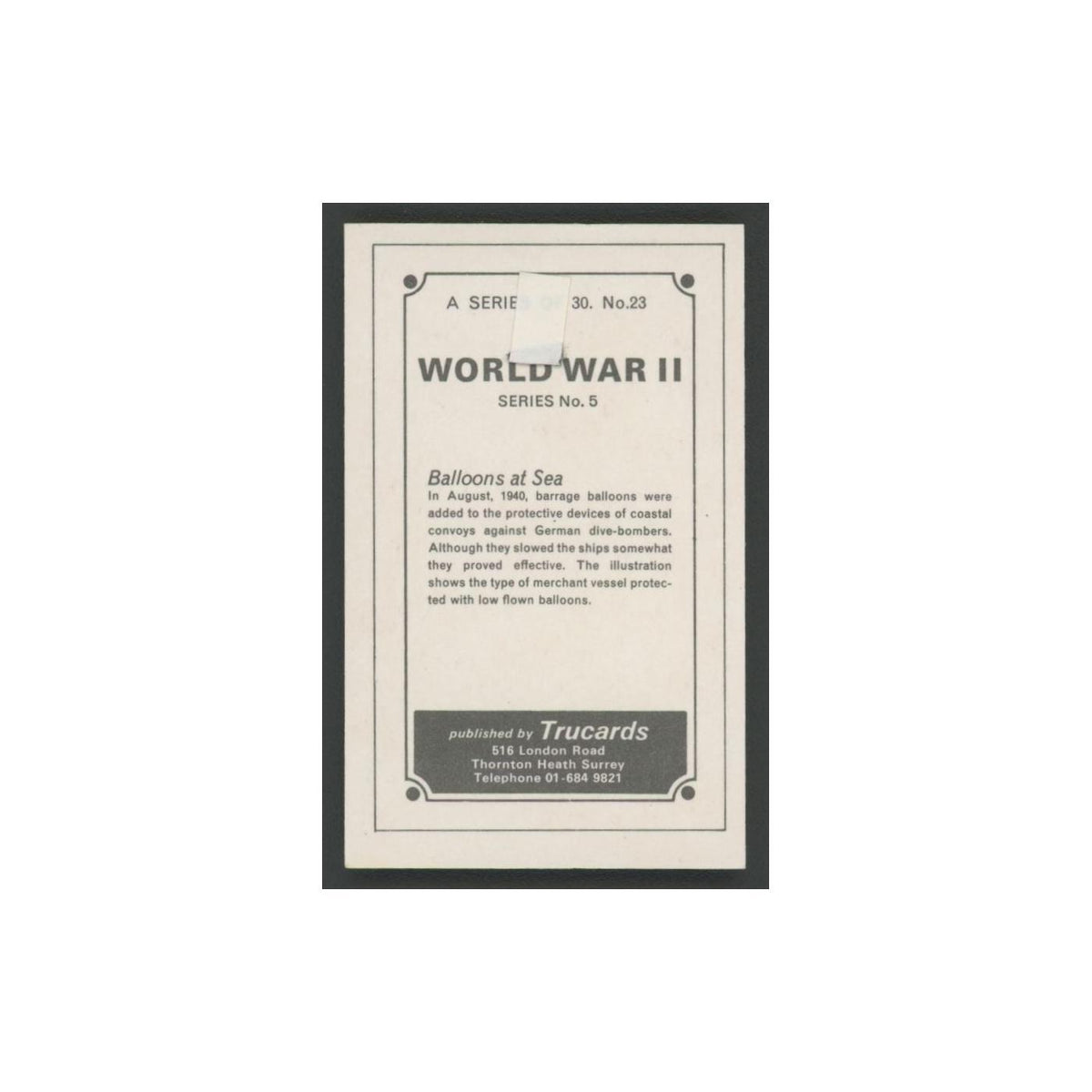 1970 Trucards World War II Balloons at Sea #23