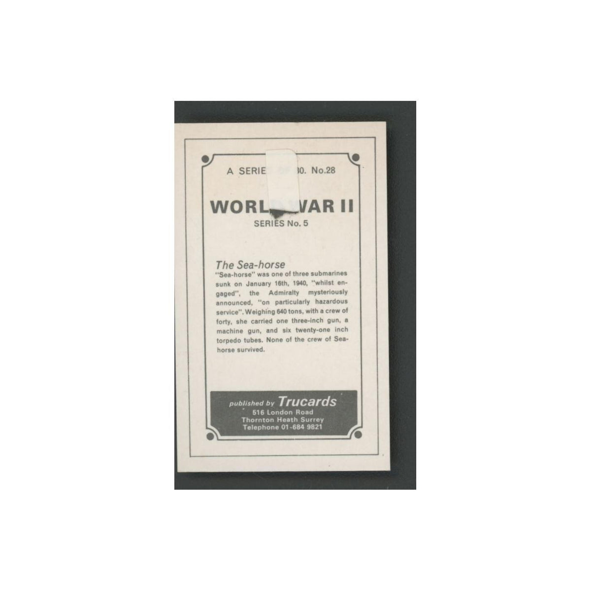 1970 Trucards World War II The Sea-Horse #28
