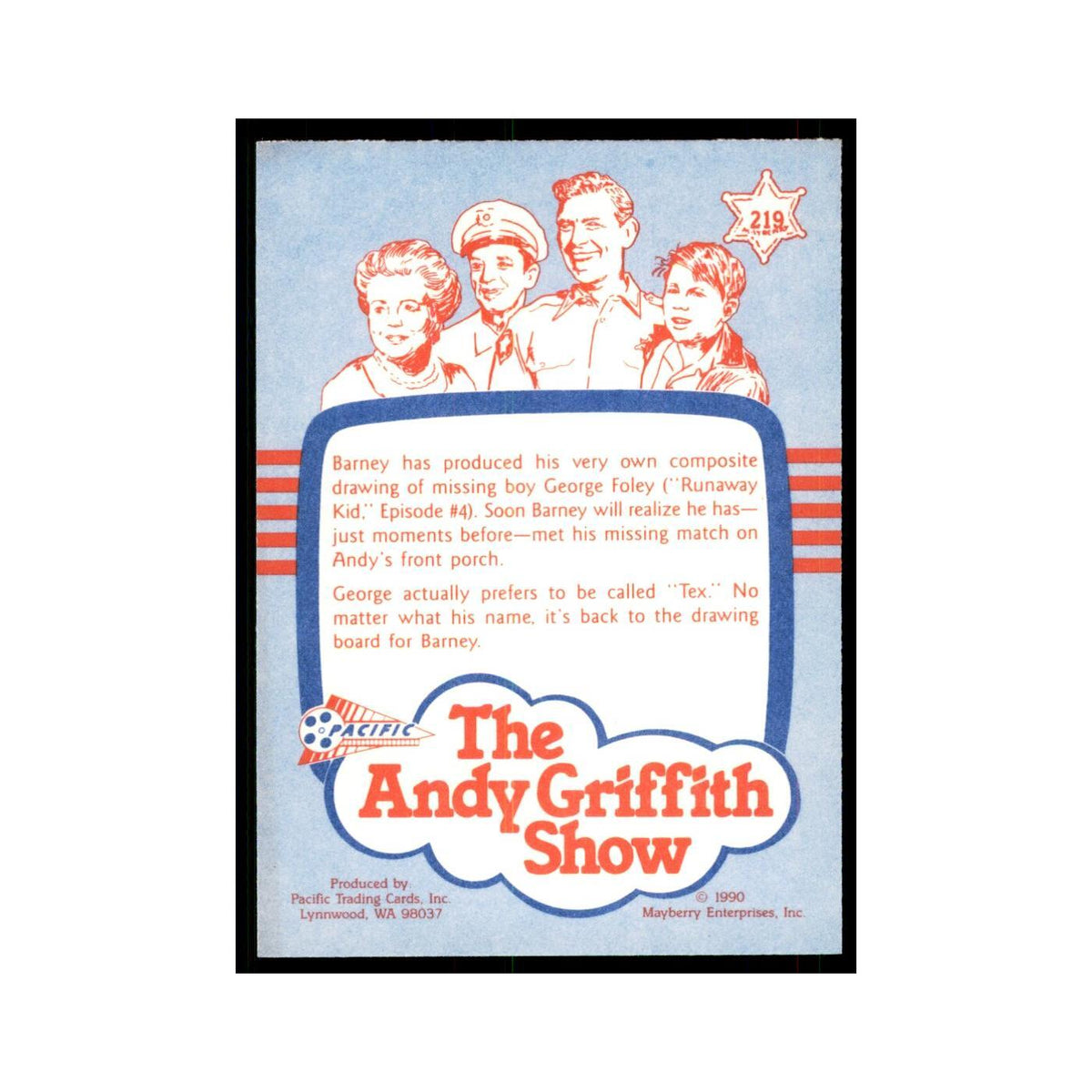 1990 Andy Griffith Show Trading Card Sketch of the Imagination #219