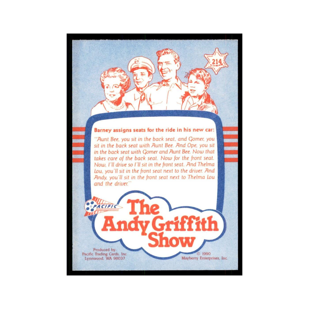 1990 Andy Griffith Show Trading Card Sunday Drive Way #214