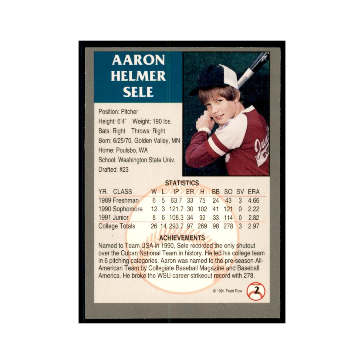 1991 Front Row Aaron Sele Baseball Cards #2