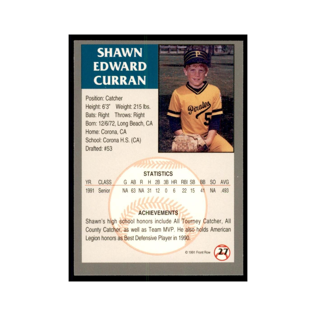 1991 Front Row Shawn Curran Baseball Cards #27