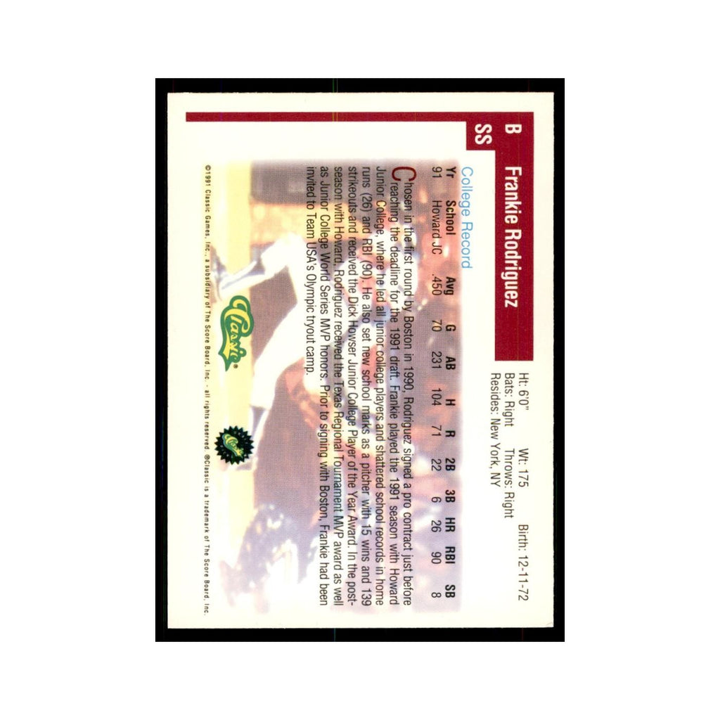 1991 Classic Draft Picks Frankie Rodriquez Baseball Cards #SS