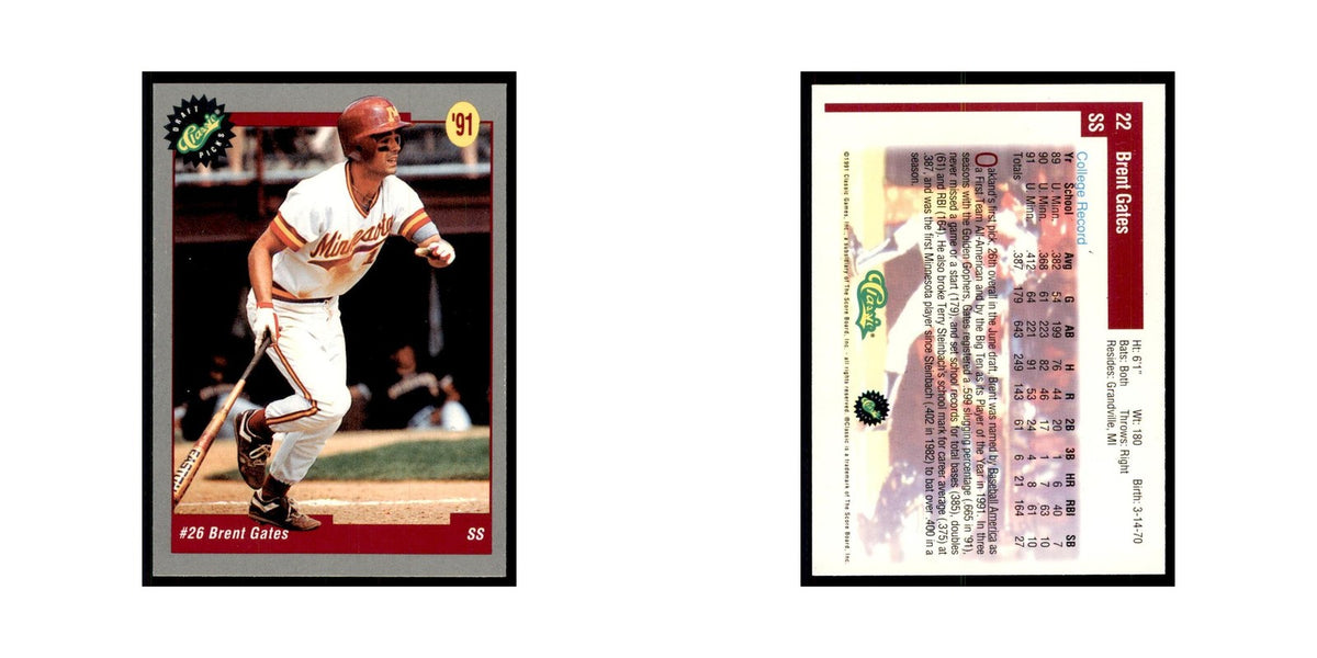 1991 Classic Draft Picks Brent Gates Baseball Cards #22