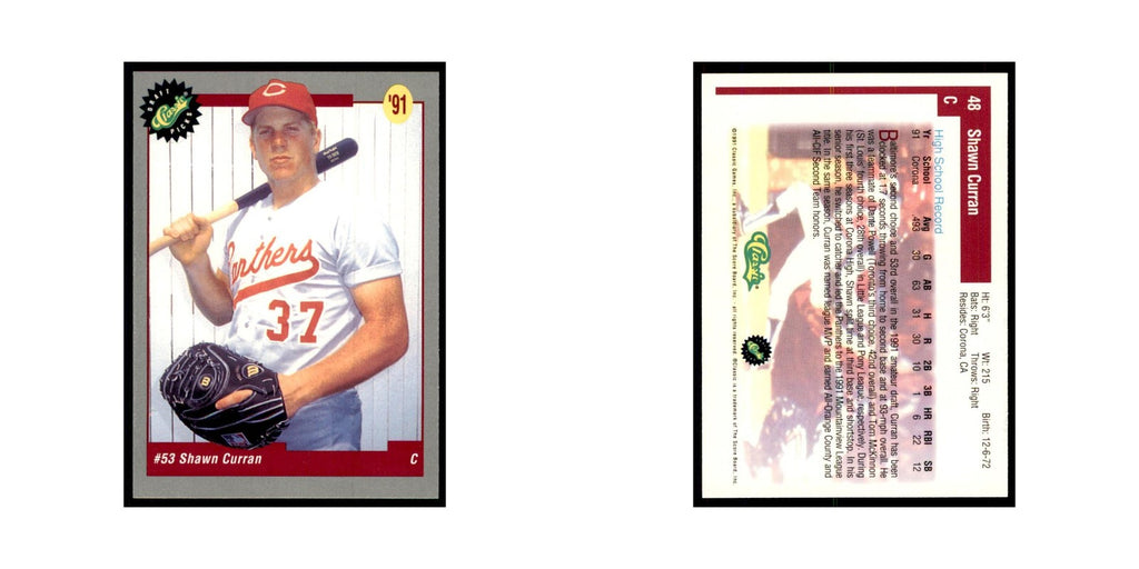 1991 Classic Draft Picks Shawn Curran Baseball Cards #48