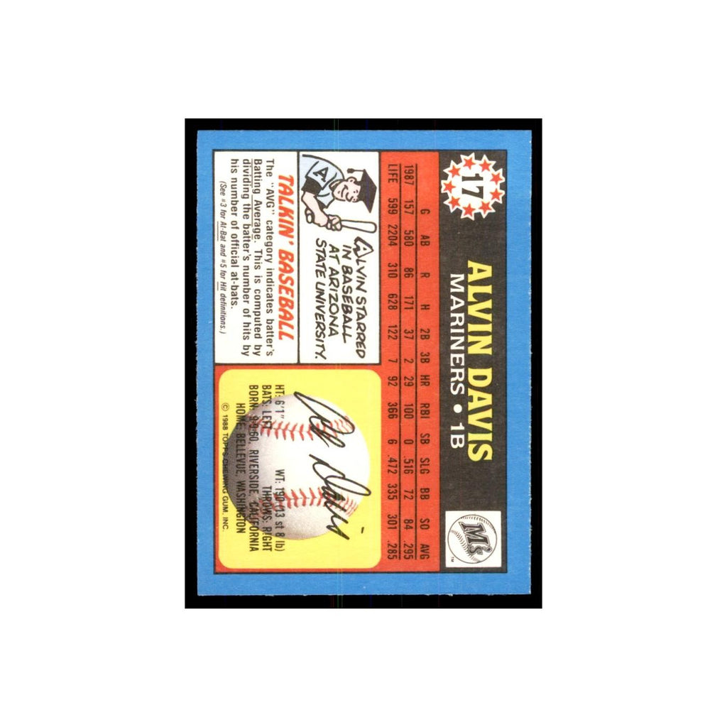 1988 Topps American Alvin Davis Baseball Cards #17.0