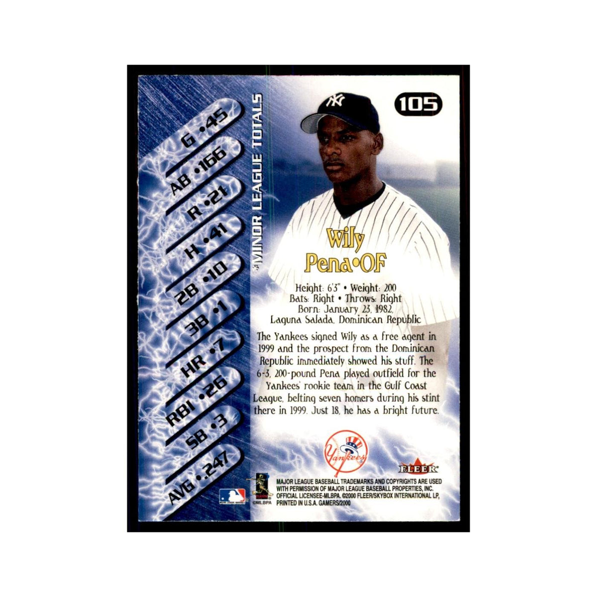2000 Fleer Gamers Wily Pena Baseball Cards #105
