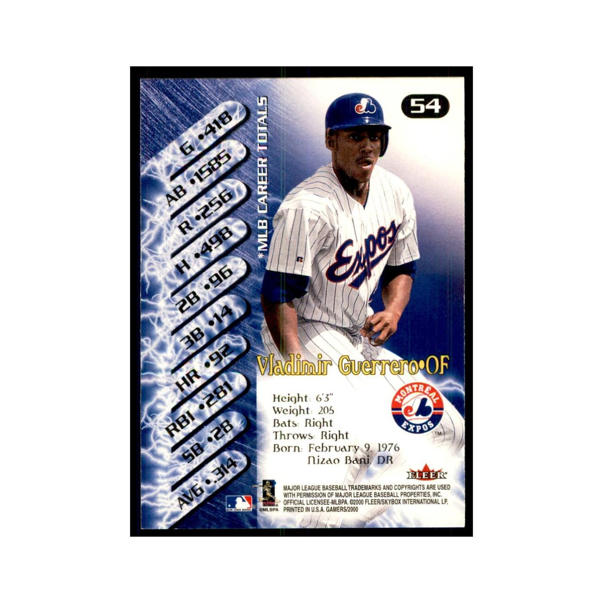 2000 Fleer Gamers Vladimir Guerrero Baseball Cards #54