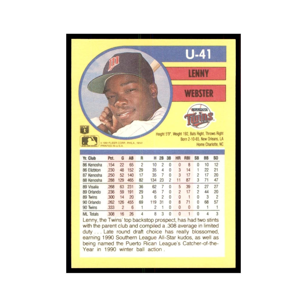 1991 Fleer Update Lenny Webster Baseball Cards #U-41