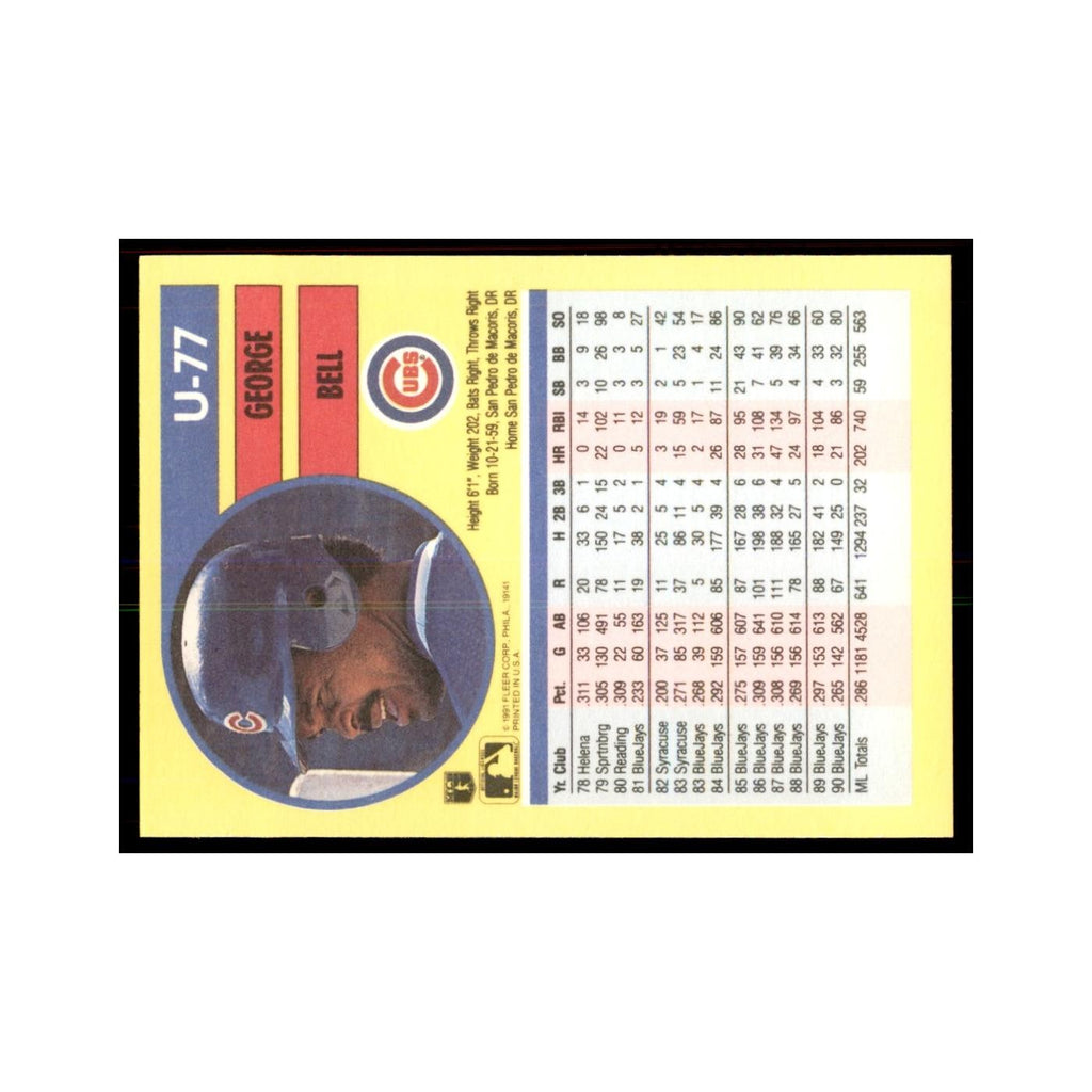 1991 Fleer Update George Bell Baseball Cards #U-77