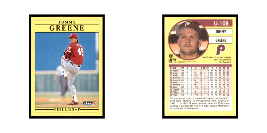 1991 Fleer Update Tommy Greene Baseball Cards #U-108