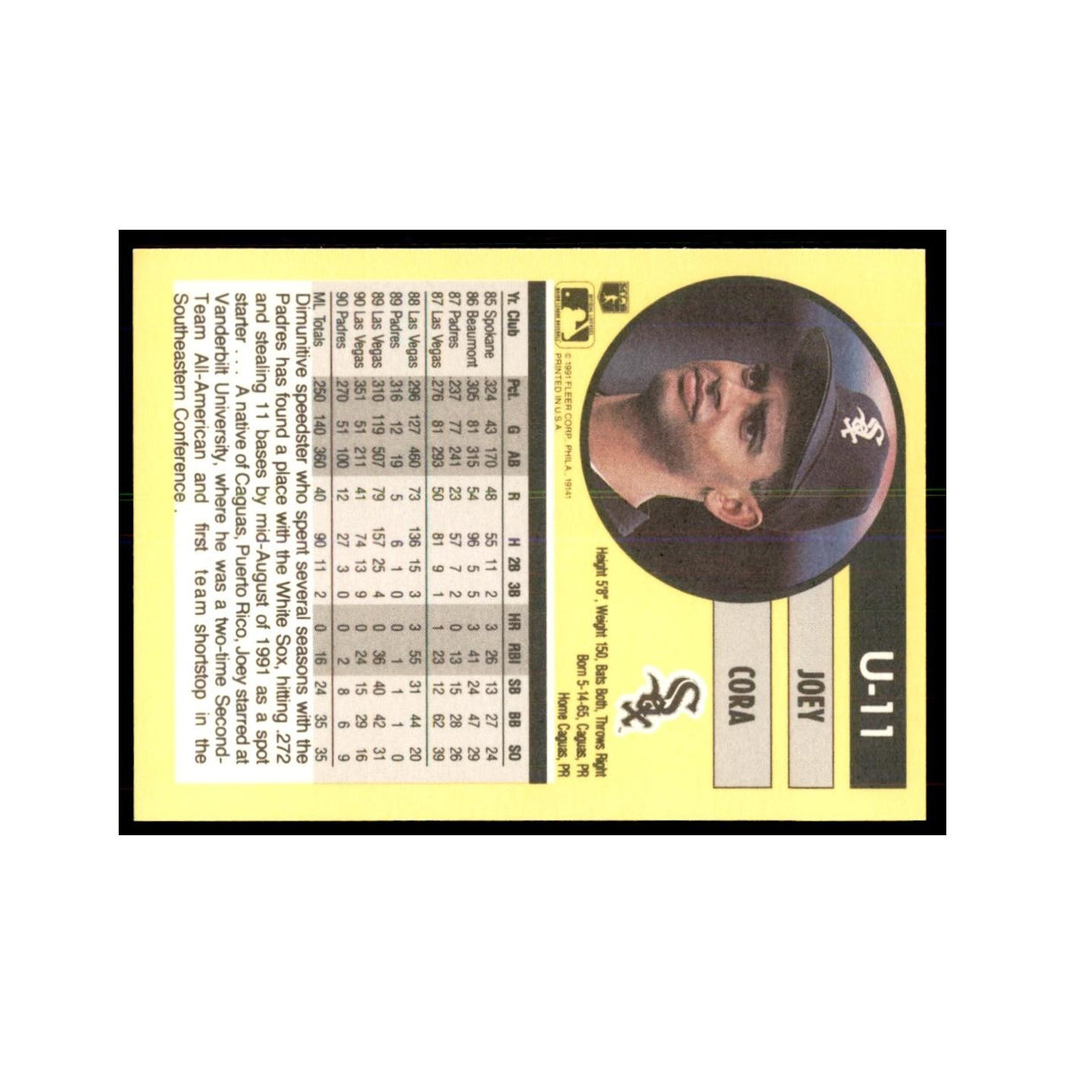 1991 Fleer Update Joey Cora Baseball Cards #U-11