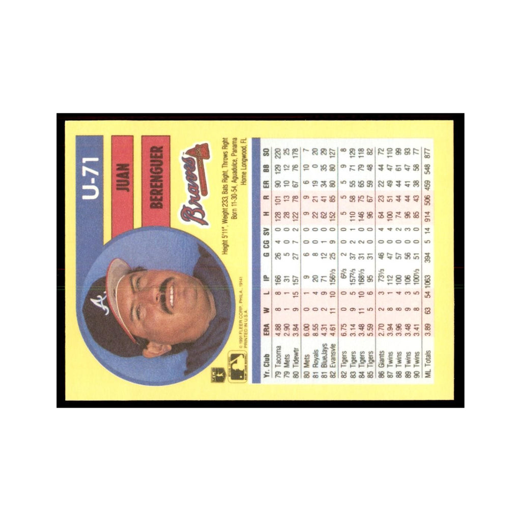 1991 Fleer Update Juan Berenguer Baseball Cards #U-71