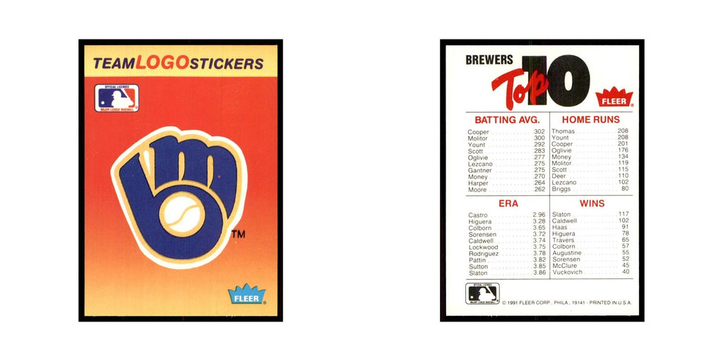 1991 Fleer Update Brewers Baseball Cards #nan